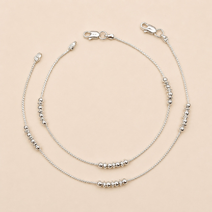 Silver Minimal Designer Anklet With Silver Balls