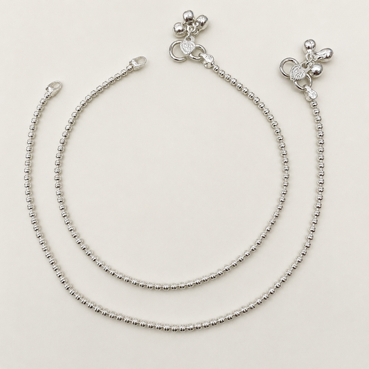 Silver Plain Anklet with Silver Balls - Eye Catching Anklet