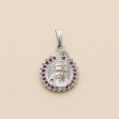 Silver Shiv ji Pendant with Pink Stones
