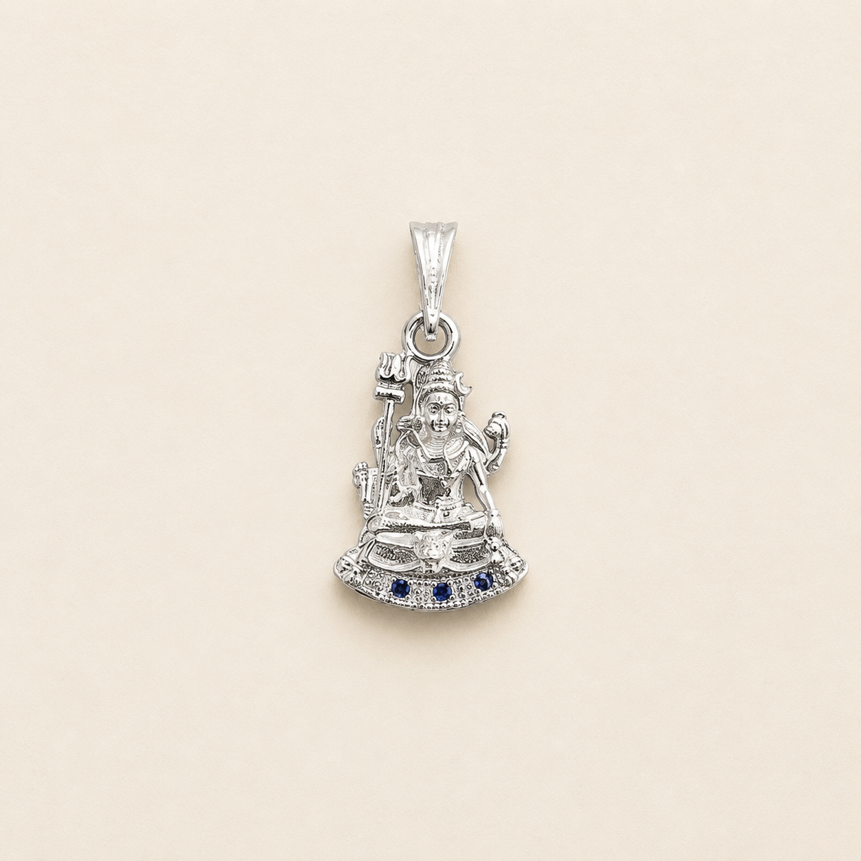 Silver Shiv Ji Pendant with Blue Stones