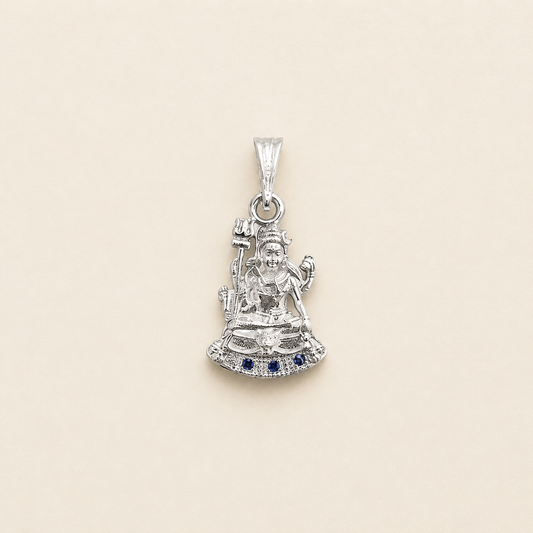 Silver Shiv Ji Pendant with Blue Stones