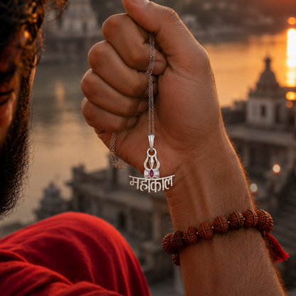 Silver Mahakal Pendant with Trishul