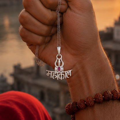Silver Mahakal Pendant with Trishul