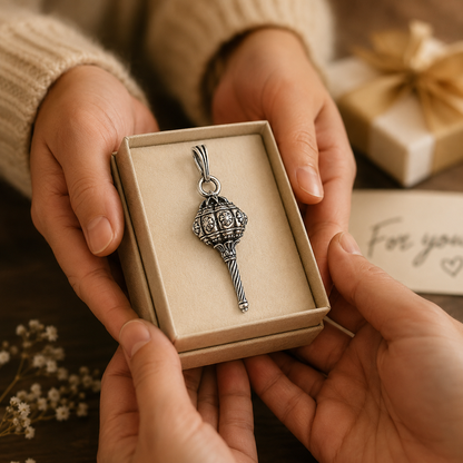 silver Oxidised Gada Pendant