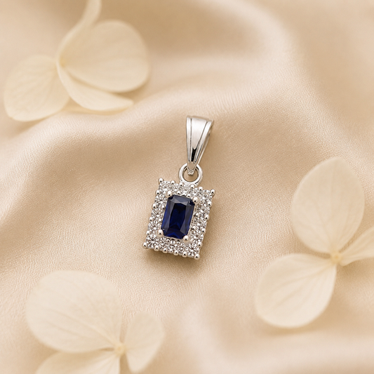 Silver Blue Stone Pendant for Daily Wear