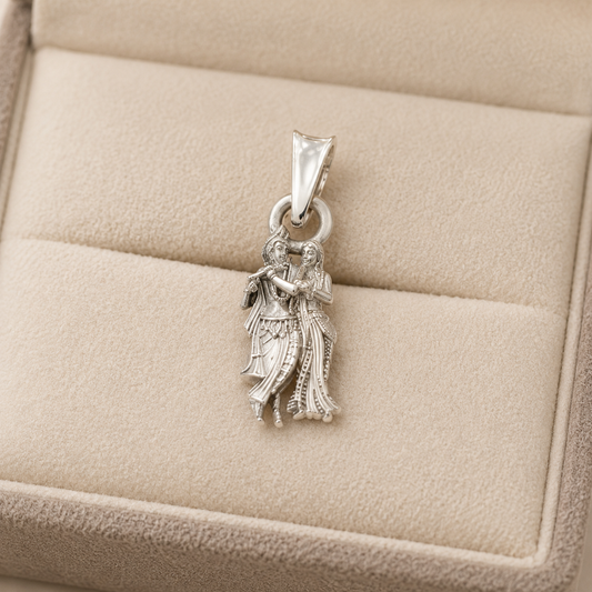 Silver Matte Finish Radha Krishna Pendant - Unisex