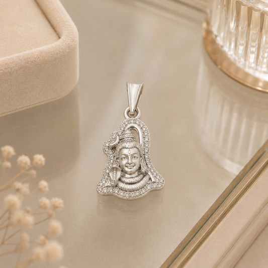 Silver Matte Finish Shiv ji Pendant with Cz Stones