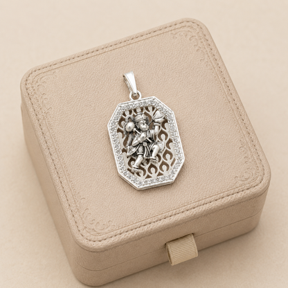 Silver Matte Finish Hanuman ji Pendant with Cz Stone