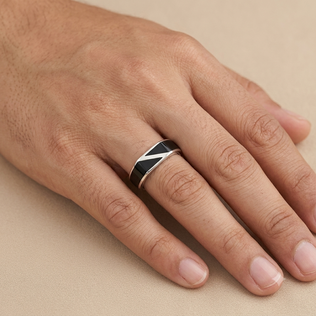 92.5 Pure Silver Black Enamel Ring - Stylish and Minimal