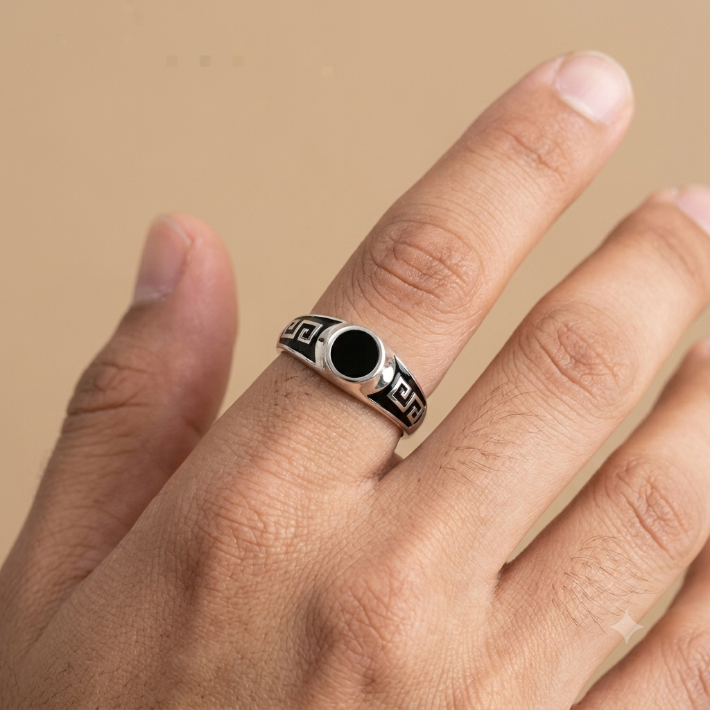 92.5 Pure Silver Black Enamel Sleek Ring