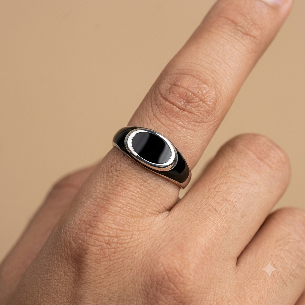 92.5 Pure Silver Oval Black Enamel Ring