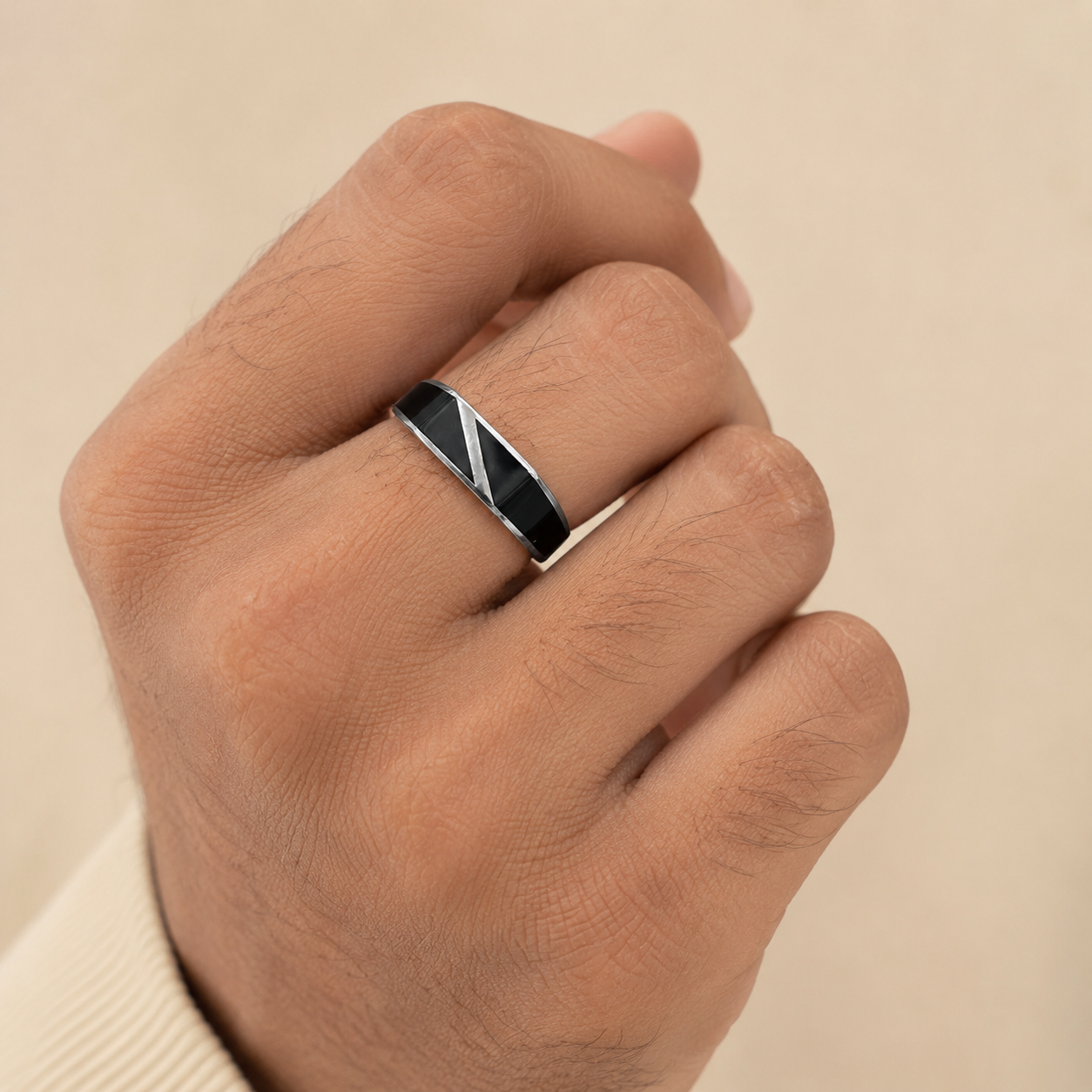92.5 Pure Silver Minimal Black Enamel Ring