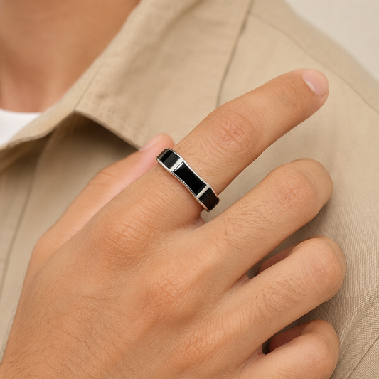 92.5 Pure Silver Minimal - Sleek Black Meena Ring