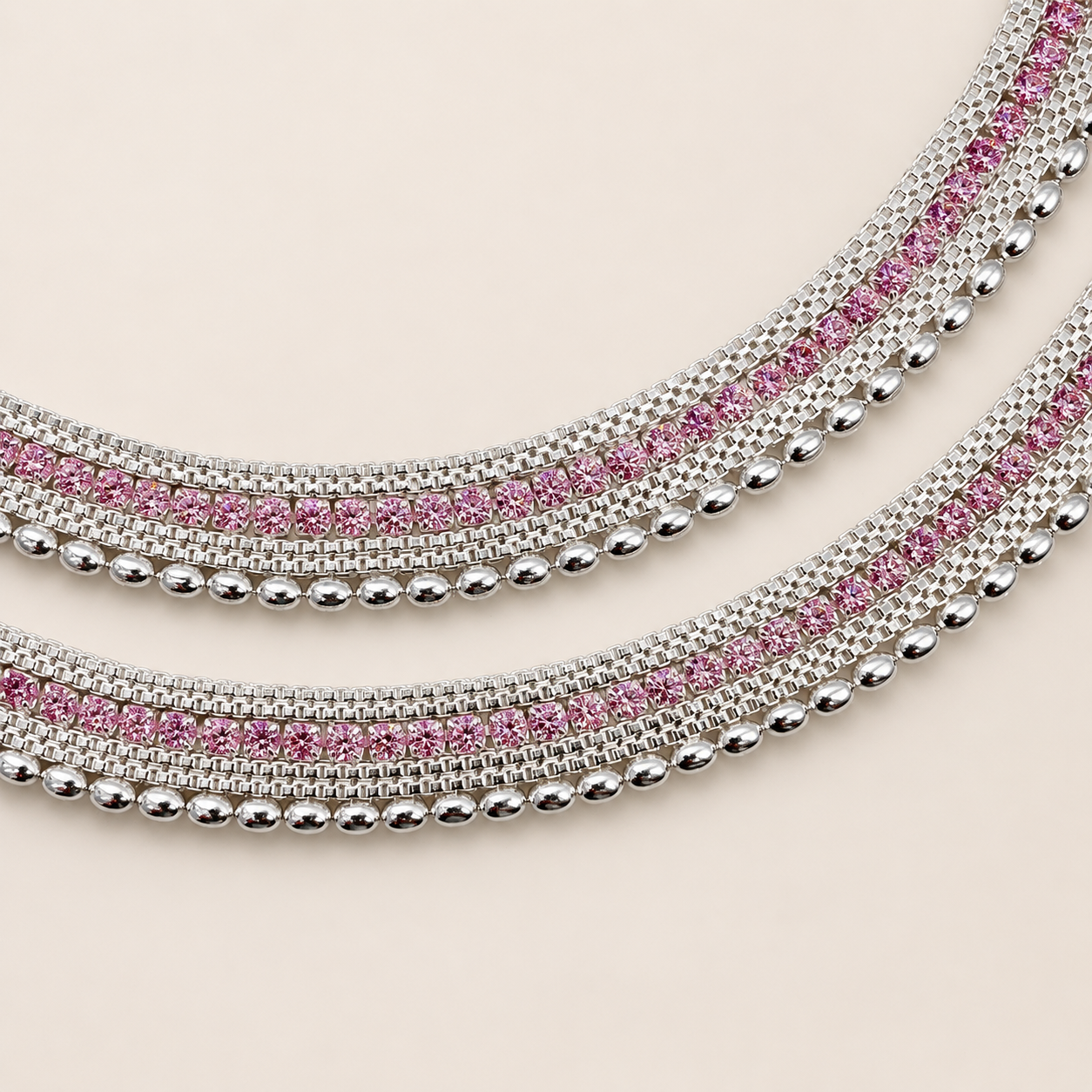 Silver Pink Cz Stones Bridal Anklet - Party Wear And Elegant