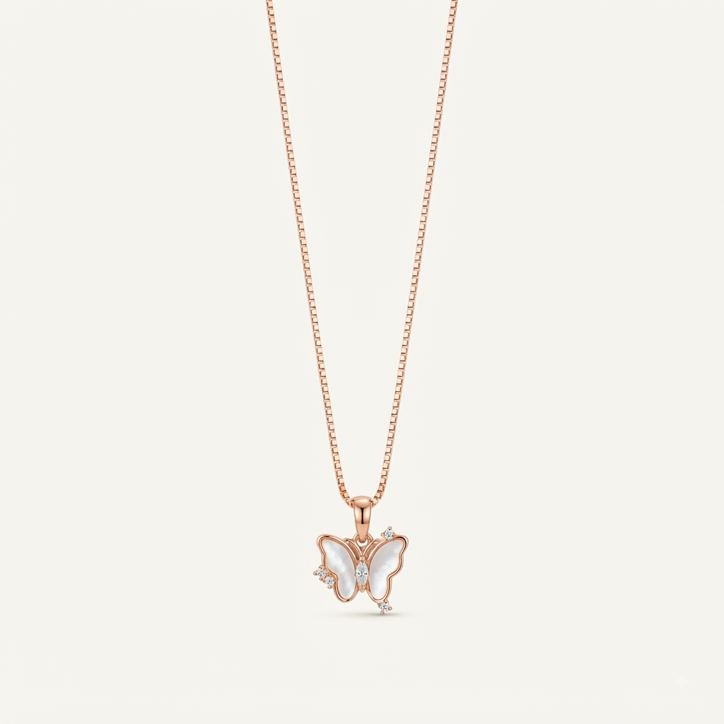 925 Silver Rose Gold Butterfly Chain-Pendant
