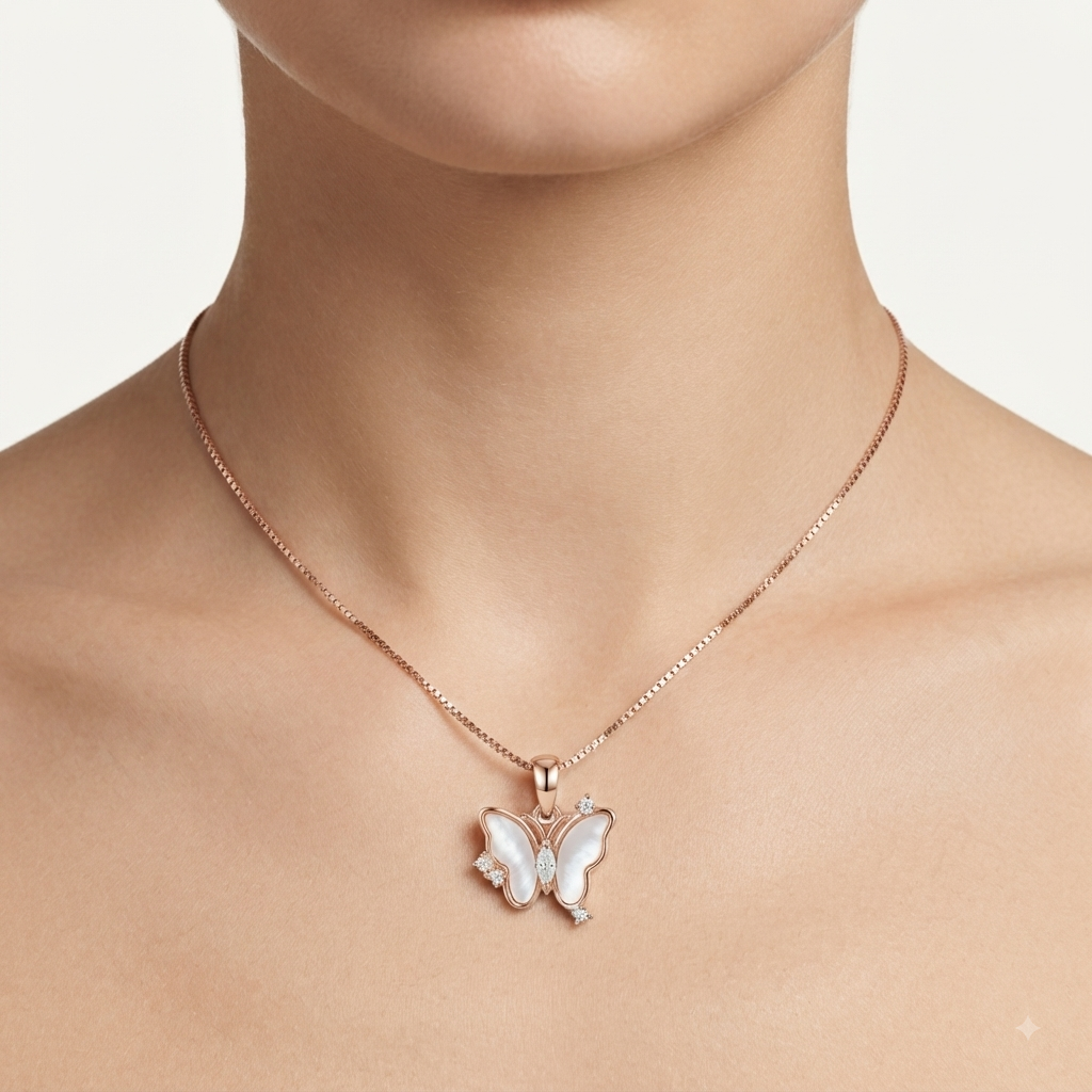 925 Silver Rose Gold Butterfly Chain-Pendant