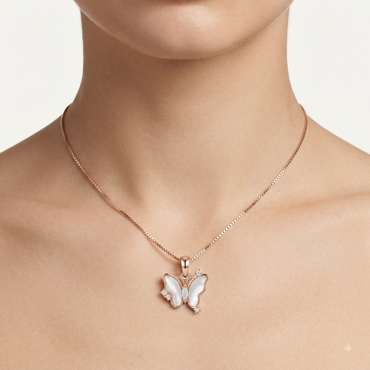925 Silver Rose Gold Butterfly Chain-Pendant