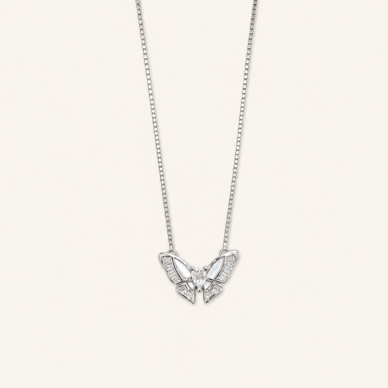 925 Silver Zircon Studded Butterfly Chain-Pendant