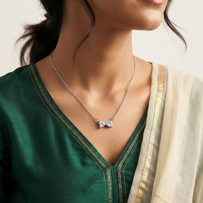 925 Silver Dual Heart Solitaire Chain-Pendant