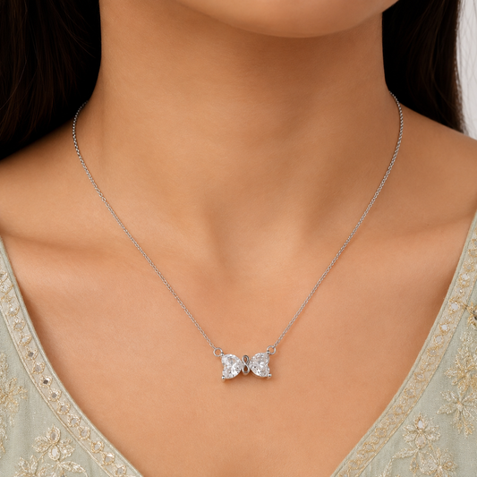 925 Silver Dual Heart Solitaire Chain-Pendant