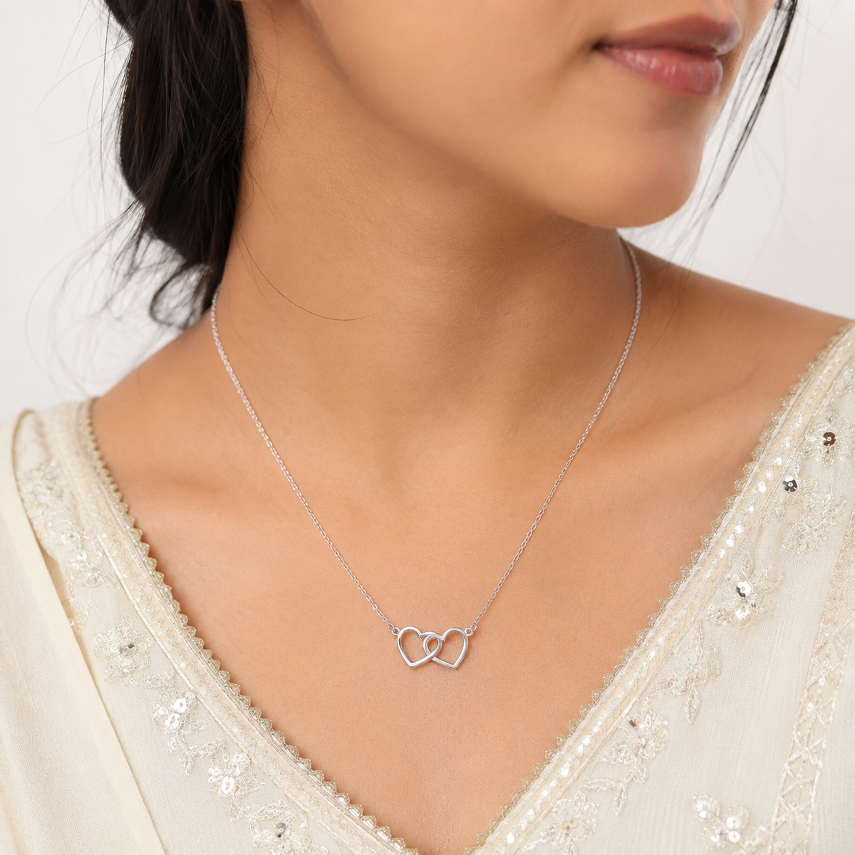 925 Silver Free Style Dual Hearts Chain-Pendant