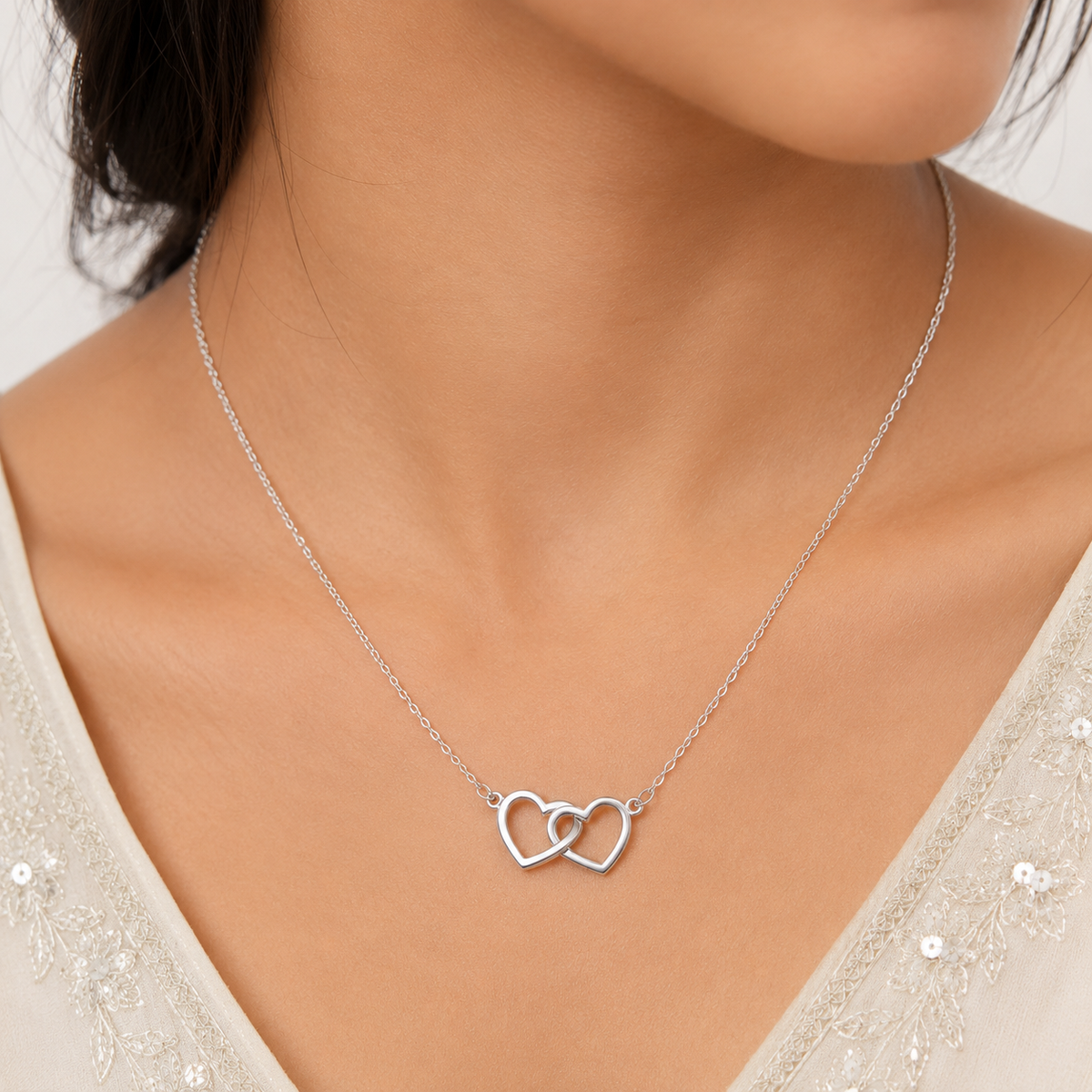 925 Silver Free Style Dual Hearts Chain-Pendant