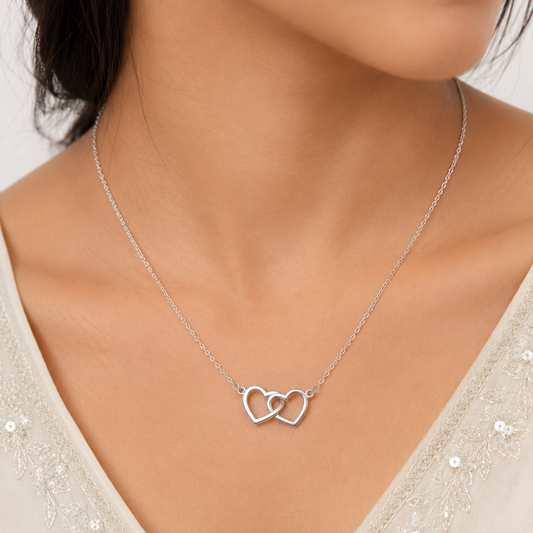 925 Silver Free Style Dual Hearts Chain-Pendant