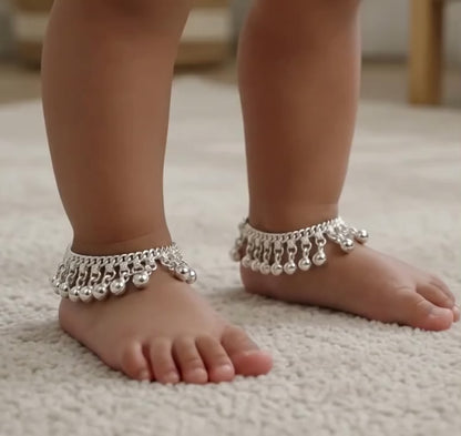 Silver Handmade Full Ghughru Payal For Kids