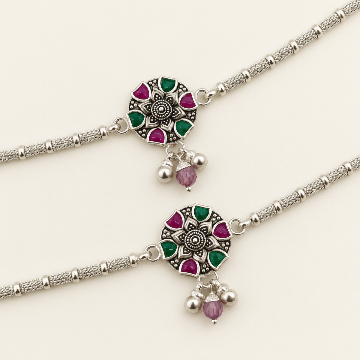 Silver Elegant Oxidised Anklet