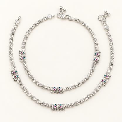 Silver Chotla Payal with Micro stones