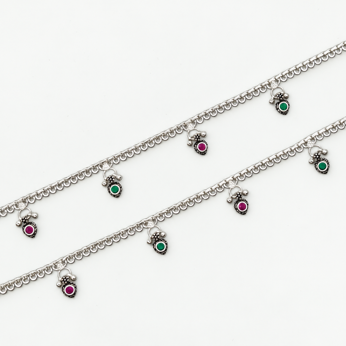 Silver Hanging Colour Stone Anklet