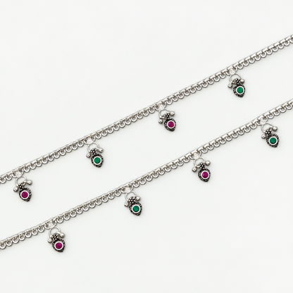 Silver Hanging Colour Stone Anklet