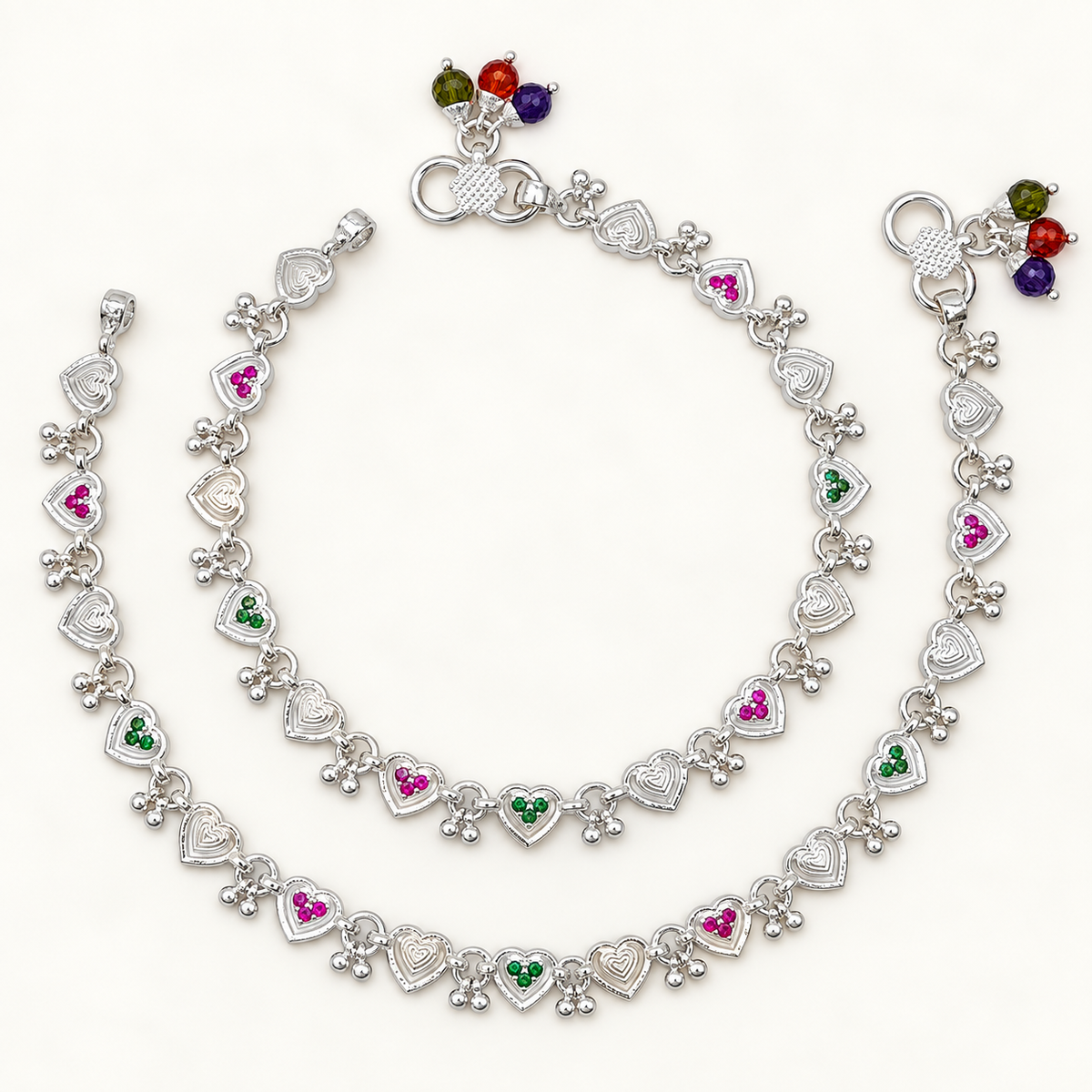 Silver Hearts Micro Stone Anklet