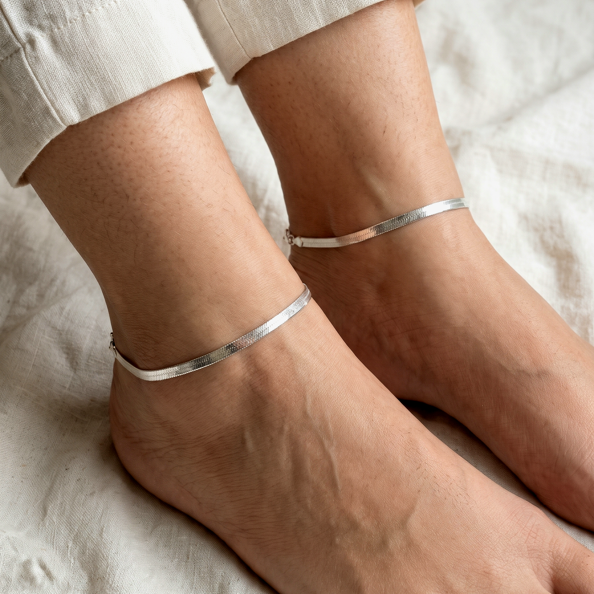 925 Silver Flat Snake Anklet - Trending Style