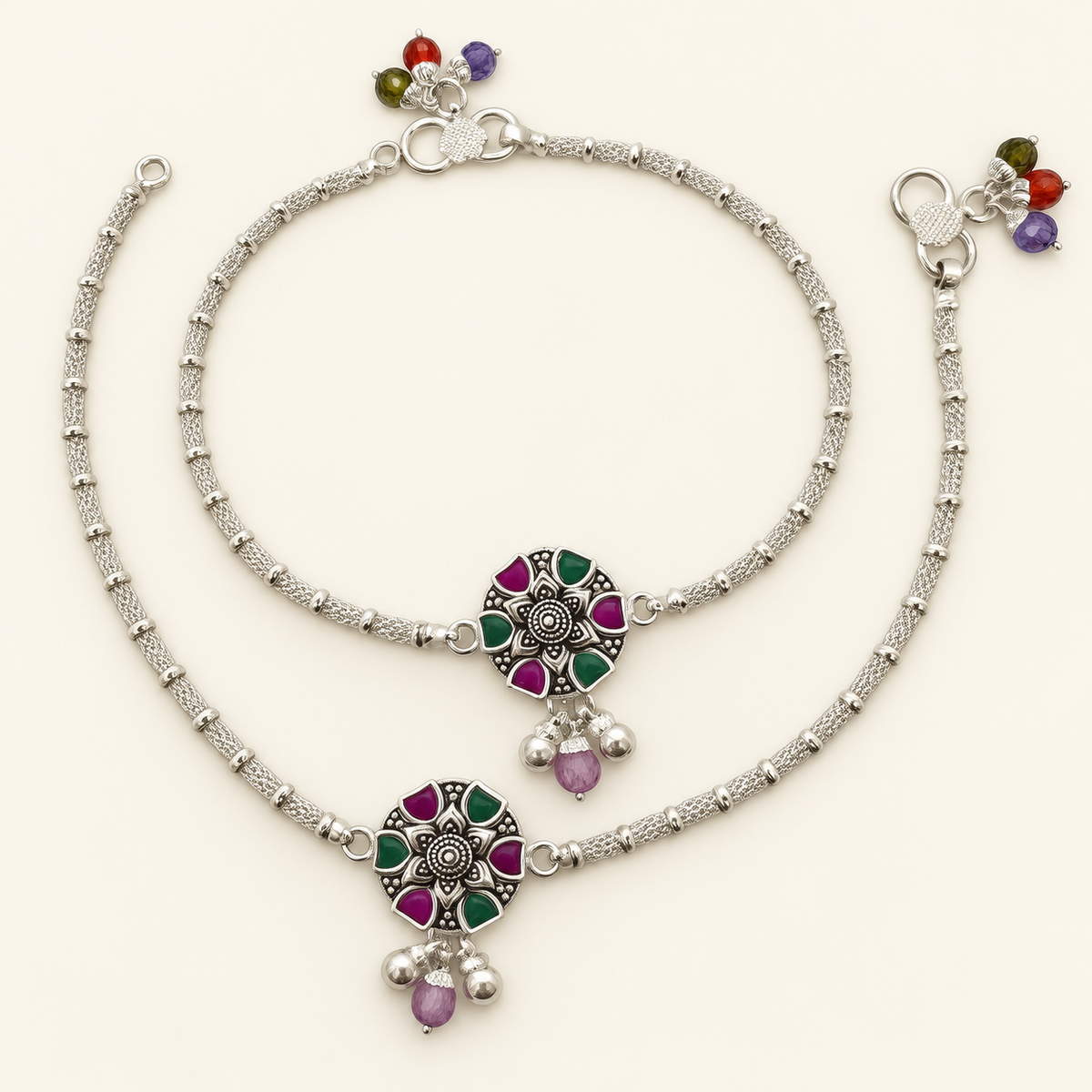 Silver Elegant Oxidised Anklet