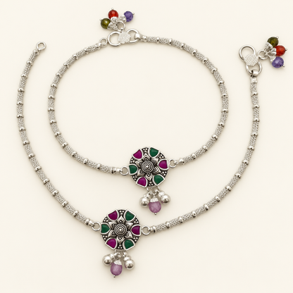 Silver Elegant Oxidised Anklet