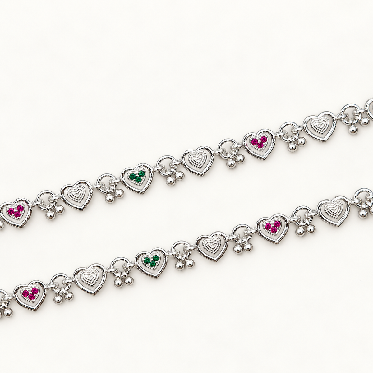 Silver Hearts Micro Stone Anklet