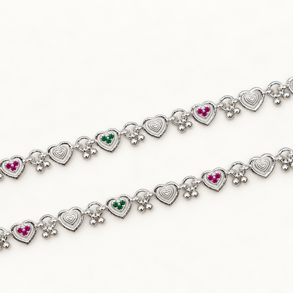 Silver Hearts Micro Stone Anklet