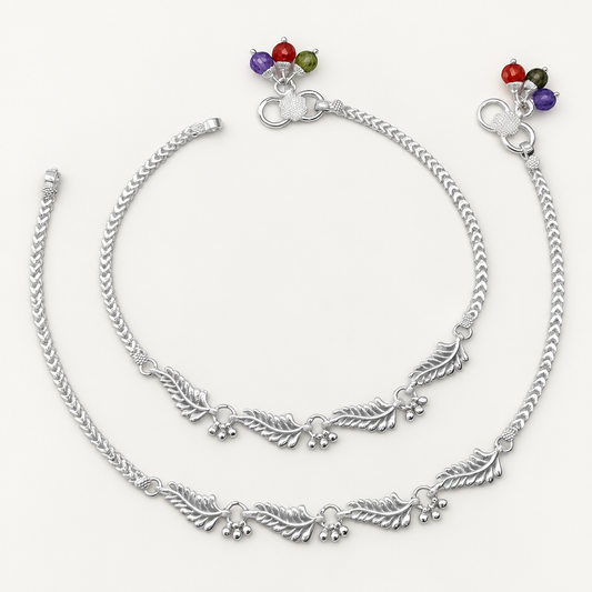 Silver Leaf Pattern Anklet