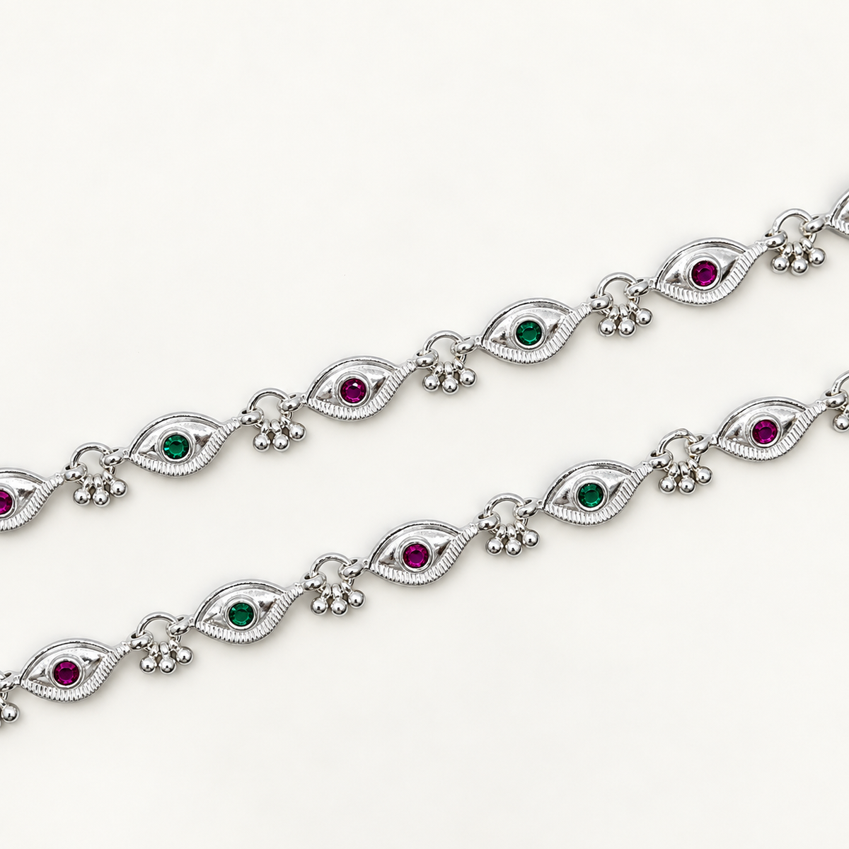 Silver Ruby Stone Anklet