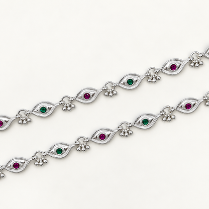 Silver Ruby Stone Anklet