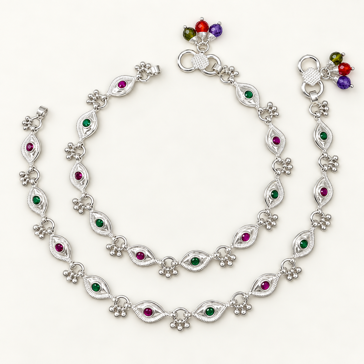 Silver Ruby Stone Anklet