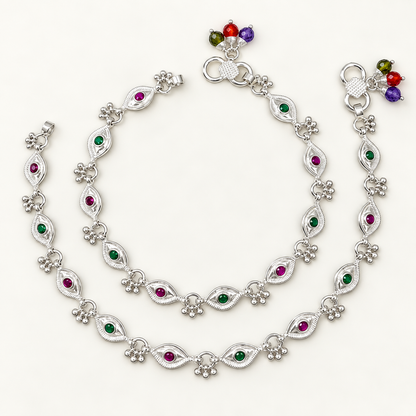 Silver Ruby Stone Anklet